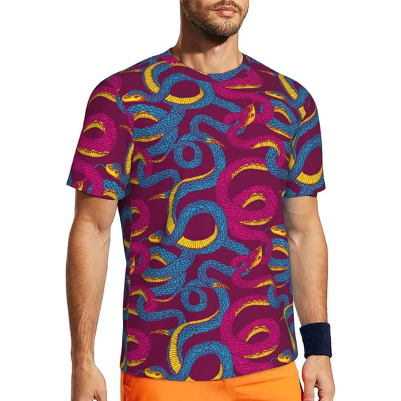 Rocae Colorful Snake for Men's Mesh Quick-Dry Short Sleeve Workout T-Shirt,Mens Crew Neck Tee Lightweight Soft Classic T Shirts X-Small