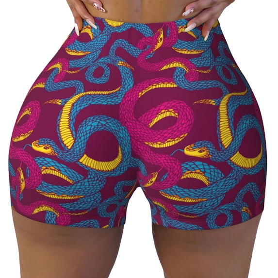 Rocae Colorful Snake for Women's Quick-Dry Running Shorts,Ladies Active Athletic Apparel Yoga Workout Gym Running Volleyball Spandex Shorts Medium