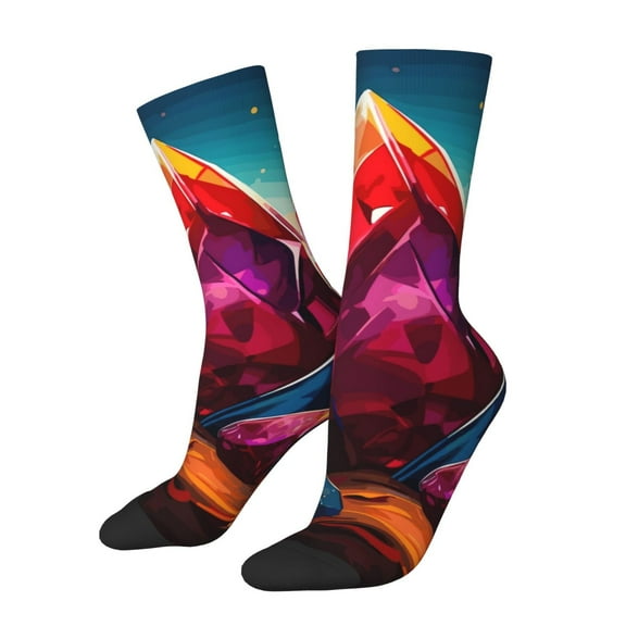 Rocae Colorful Stone World for Adult Socks Casual Athletic Stretchy Loose Socks for Women Men Non-Slip Middle Tube Socks