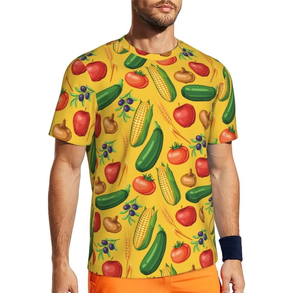 Rocae Colorful Vegetables for Men's Mesh Quick-Dry Short Sleeve Workout T-Shirt,Mens Crew Neck Tee Lightweight Soft Classic T Shirts XX-Large