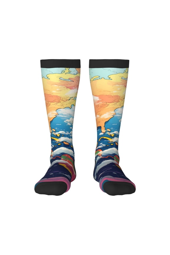 Colorful Whimsical Earth for Novelty Casual compression Socks For Women Men Contrast Color Stockings