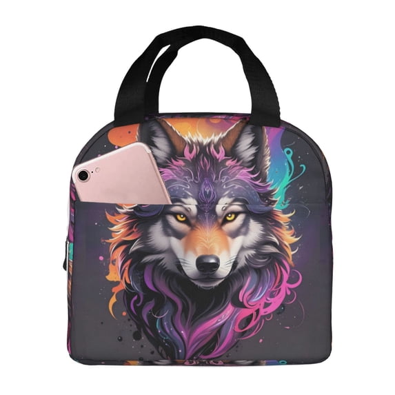 Rocae Colorful Wolf Head A for Insulated Lunch Bag for Women Men,Large Lunch Box for Work School Picnic Hiking Daytrip