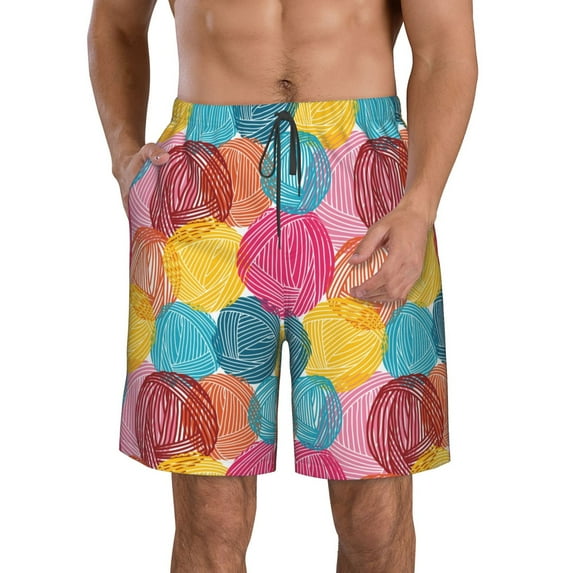 Rocae Colorful Wool Balls for Men's Beach Shorts Casual Elastic Waist Drawstring Summer Beach Shorts,S-3XL-X-Large