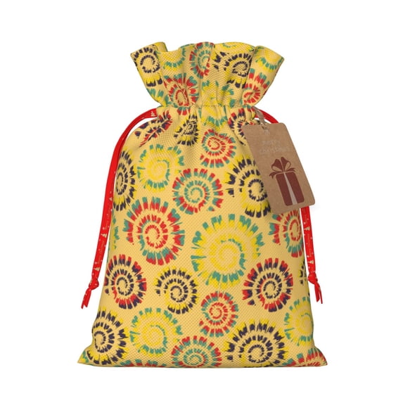 Rocae Colourful Tie Dye 1 for Christmas Drawstring Linen Gift Bag with Drawstrings Treat Bag Goody Present Bags for Christmas Party Favor-Medium