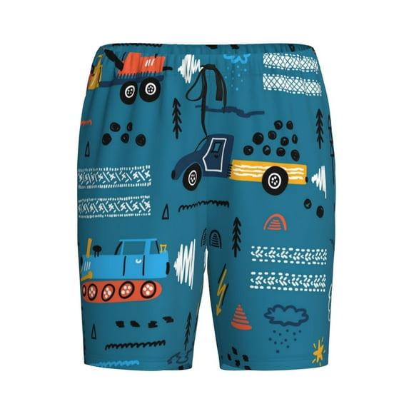Rocae Construction Trucks for Men's Soft Sleep Pajama Shorts, Waistband and Pockets