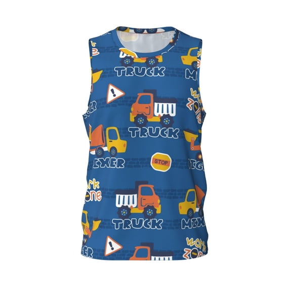 Rocae Construction Vehicles for Men's Basketball Jersey Lightweight and Breathable Athletic Tank Top,Quick-Drying Sports Jersey Large
