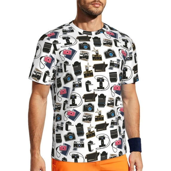 Rocae Cool Camera for Men's Mesh Quick-Dry Short Sleeve Workout T-Shirt,Mens Crew Neck Tee Lightweight Soft Classic T Shirts 5X-Large