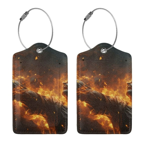 Rocae Cool Fire Man for Leather Luggage Baggage Tags ID Label Privacy Cover ID Label with Stainless Steel Loop and Address Card