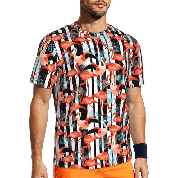 Rocae Cool Flamingo for Men's Mesh Quick-Dry Short Sleeve Workout T-Shirt,Mens Crew Neck Tee Lightweight Soft Classic T Shirts X-Small