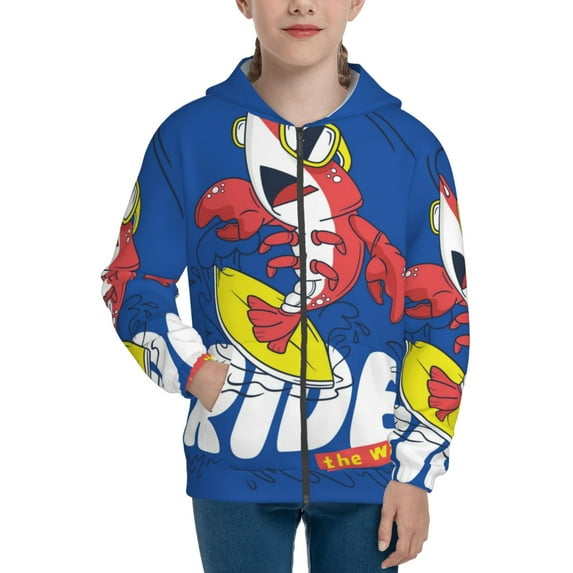 Rocae Cool Lobster Surfing for Zip Up Hoodies for Teen Sweatshirt with Hood-Medium