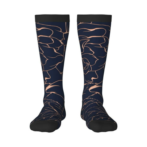 Rocae Copper-Gold Gloss Outline Flower for Novelty Casual compression Socks For Women Men Contrast Color Stockings