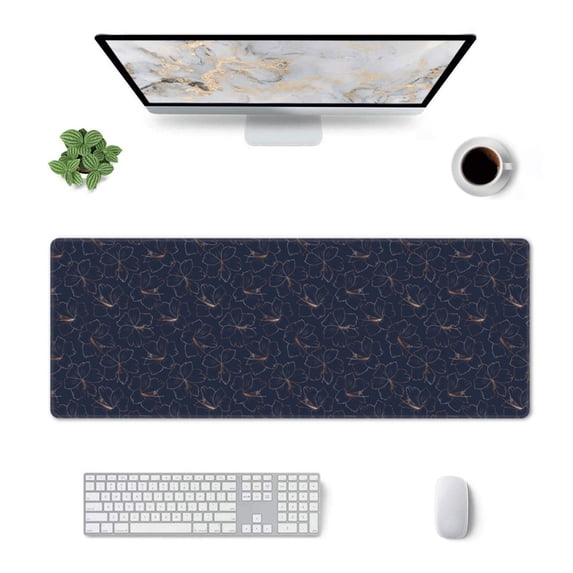 Rocae Copper-Gold Gloss Outline Lily Flower for Gaming Mouse Pad, Mouse Pad Large, Office Computer Keyboard Mousepad, Keyboard and Mouse Pad with Stitched Edges,31.5 x 11.8 in