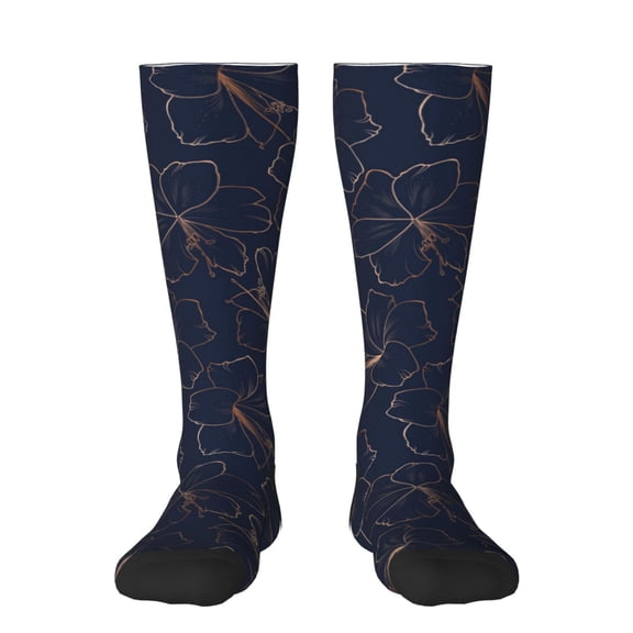 Rocae Copper-Gold Gloss Outline Lily Flower for Novelty Casual compression Socks For Women Men Contrast Color Stockings