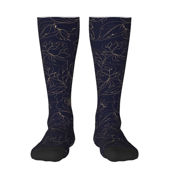 Rocae Copper-Gold Gloss Outline Peony for Novelty Casual compression Socks For Women Men Contrast Color Stockings