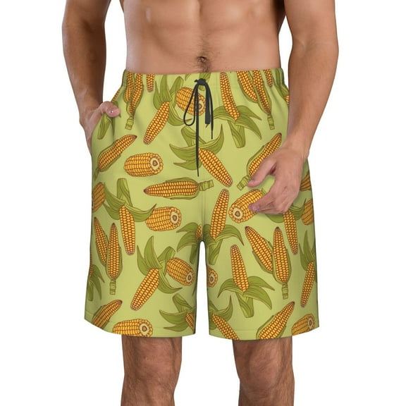 Rocae Corn for Men's Beach Shorts Casual Elastic Waist Drawstring Summer Beach Shorts,S-3XL-XX-Large