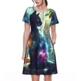 thumbnail image 1 of Rocae Cosmic Cat In Window for Dresses Summer Casual Ruffle Short Sleeve Cute Crew Neck Flowy Dress with Pockets, 1 of 6