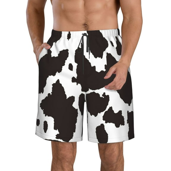 Rocae Cow Skin 2 for Men's Beach Shorts Casual Elastic Waist Drawstring Summer Beach Shorts,S-3XL-Medium