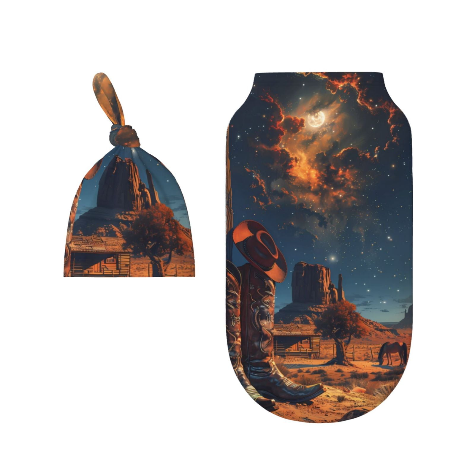 Rocae Cowboy Boots Under Starry Sky for Baby Swaddle Blanket with Hats