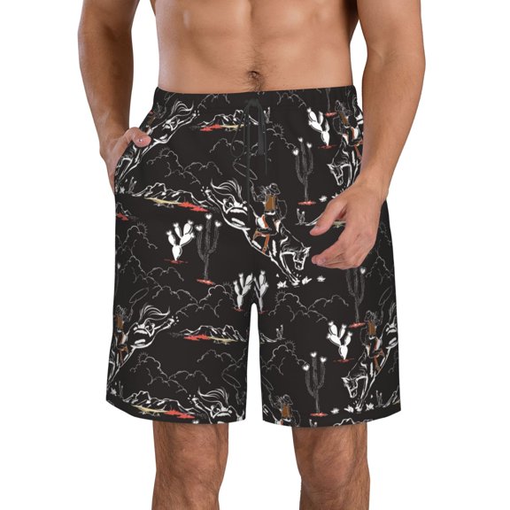 Rocae Cowgirl In Desert for Men's Beach Shorts Casual Elastic Waist Drawstring Summer Beach Shorts,S-3XL-X-Large