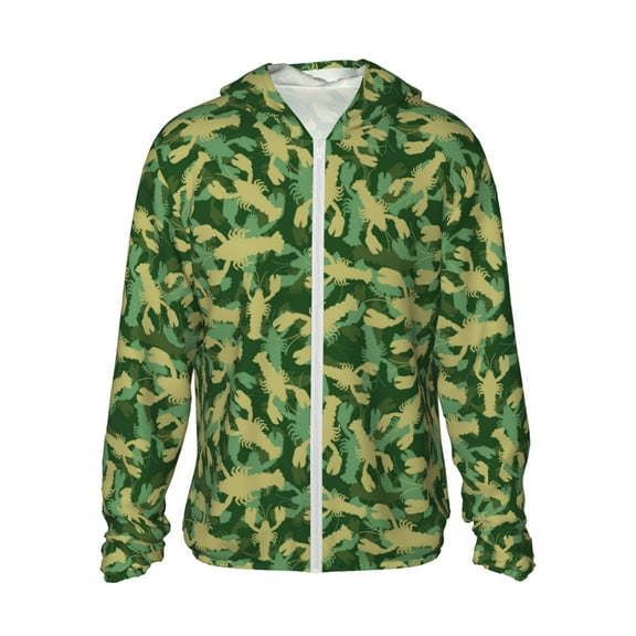 Rocae Crayfish Army Print Breathable Sun Protection Hoodie Quick-Dry Lightweight Long Sleeve Hoodie Unisex Running Sports Shirt Small