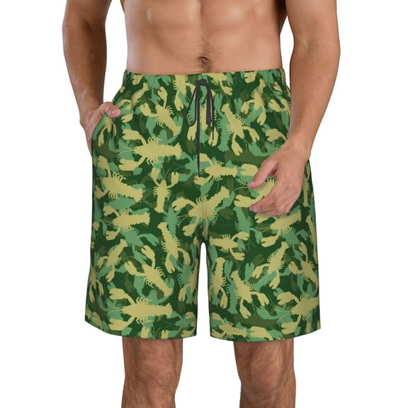 Rocae Crayfish Army for Men's Beach Shorts Casual Elastic Waist Drawstring Summer Beach Shorts,S-3XL-Small