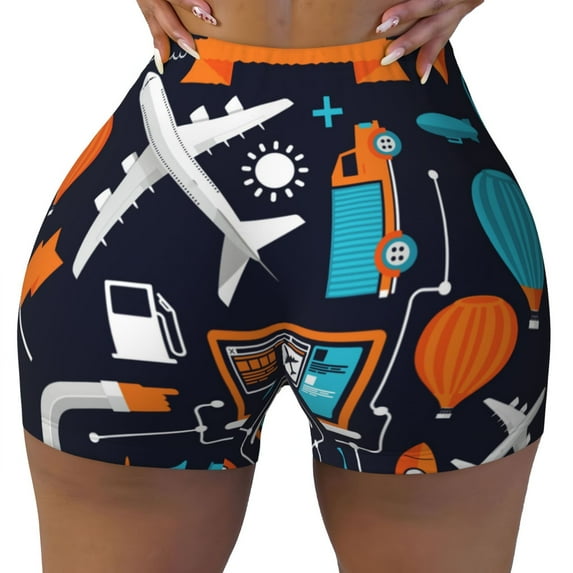 Rocae Creative Transport for Women's Quick-Dry Running Shorts,Ladies Active Athletic Apparel Yoga Workout Gym Running Volleyball Spandex Shorts XX-Large
