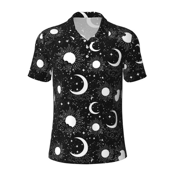 Rocae Crescent and Stars for Men's Short Sleeve Polo Shirt, Quick Drying Performance Moisture Wicking Sports Men's Golf Shirt 3X-Large
