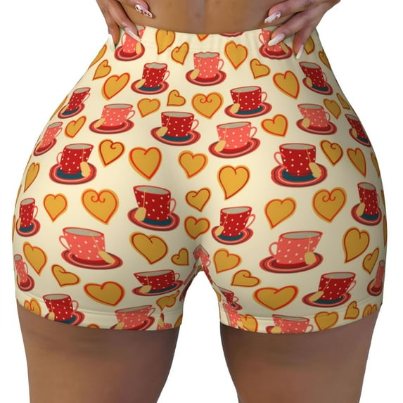 Rocae Cups of Tea for Women's Quick-Dry Running Shorts,Ladies Active Athletic Apparel Yoga Workout Gym Running Volleyball Spandex Shorts