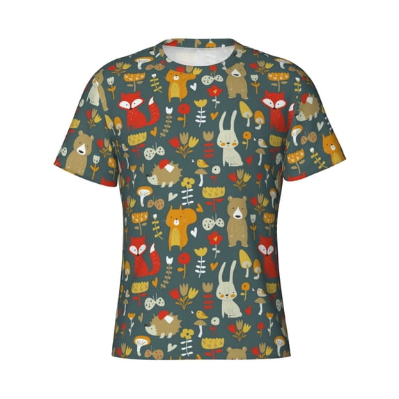 Rocae Cute Animal Forest for Men's Moisture-Wicking Crew Tee - T-Shirt for Sports, Outdoor Activities, and Casual WearXX-Large