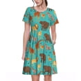 thumbnail image 1 of Rocae Cute Animals for Dresses Summer Casual Ruffle Short Sleeve Cute Crew Neck Flowy Dress with Pockets, 1 of 6