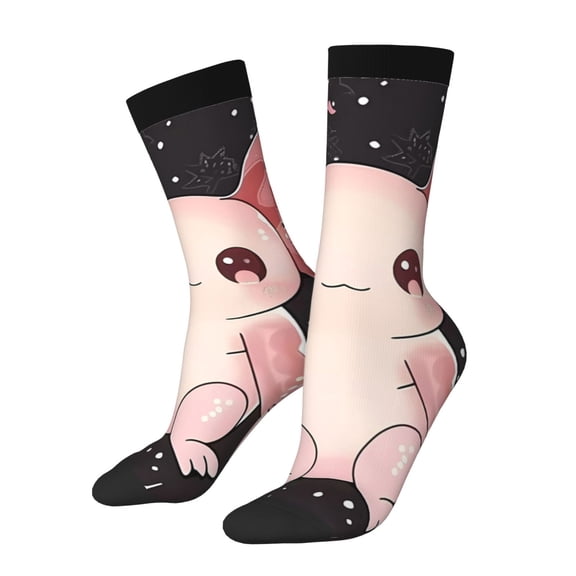 Rocae Cute Axolotl Sakura Blossoms for Adult Socks Casual Athletic Stretchy Loose Socks for Women Men Non-Slip Middle Tube Socks