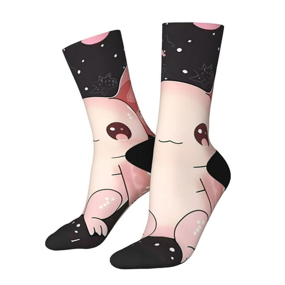 Rocae Cute Axolotl Sakura Blossoms for Adult Socks Casual Athletic Stretchy Loose Socks for Women Men Non-Slip Middle Tube Socks