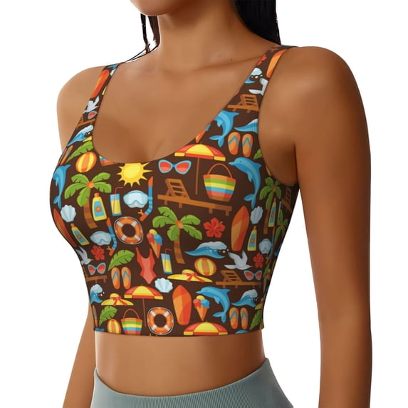 Rocae Cute Beach Dolphin for Sports Bra for Women Sports Vest with Performance Stretch and Quick Dry FabricSmall