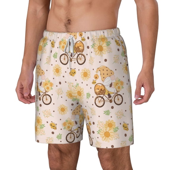 Rocae Cute Bee Gnome for Men's Swim Trunks Quick Dry With Two Side Pockets and One Lined Patch PocketLarge