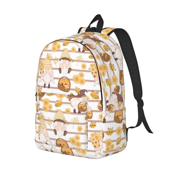 Rocae Cute Bee Gnome2 for Durable Canvas Backpack Leisure Large Bag Travel Rucksack Multi-function Backpack Medium