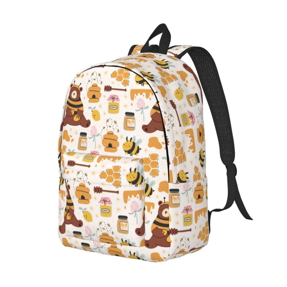 Rocae Cute Bee Honey Jar Hive Bear for Durable Canvas Backpack Leisure Large Bag Travel Rucksack Multi-function Backpack
