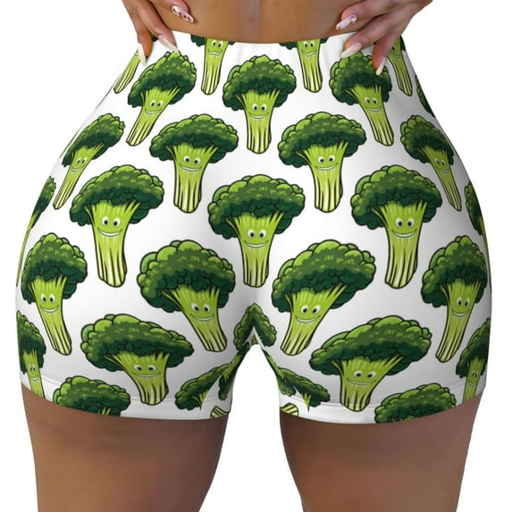Rocae Cute Broccoli for Women's Quick-Dry Running Shorts,Ladies Active Athletic Apparel Yoga Workout Gym Running Volleyball Spandex Shorts
