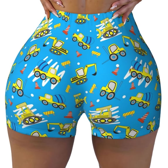 Rocae Cute Car Cartoon for Women's Quick-Dry Running Shorts,Ladies Active Athletic Apparel Yoga Workout Gym Running Volleyball Spandex Shorts X-Large