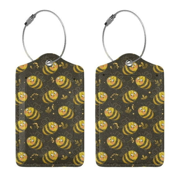 Rocae Cute Cartoon Bees for Leather Luggage Baggage Tags ID Label Privacy Cover ID Label with Stainless Steel Loop and Address Card