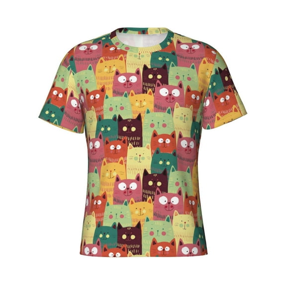 Rocae Cute Cartoon Cat for Men's Moisture-Wicking Crew Tee - T-Shirt for Sports, Outdoor Activities, and Casual Wear