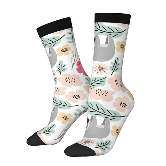 Rocae Cute Cartoon Sloth for Adult Socks Casual Athletic Stretchy Loose Socks for Women Men Non-Slip Middle Tube Socks