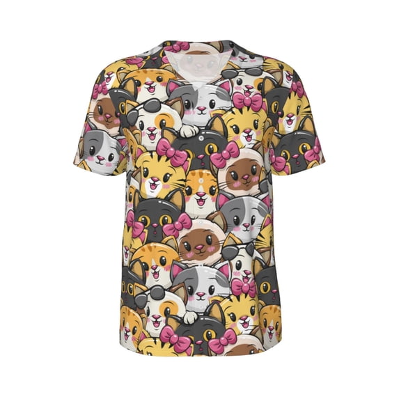 Rocae Cute Cat for Breathable Men's Baseball T-Shirt Fashionable Casual Baseball Jersey, Moisture-wicking Sportswear 3X-Large