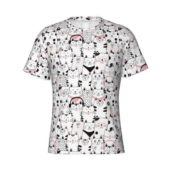 Rocae Cute Cat for Men's Moisture-Wicking Crew Tee - T-Shirt for Sports, Outdoor Activities, and Casual WearLarge