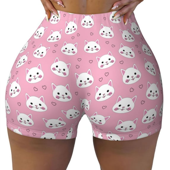 Rocae Cute Cat for Women's Quick-Dry Running Shorts,Ladies Active Athletic Apparel Yoga Workout Gym Running Volleyball Spandex Shorts XX-Large