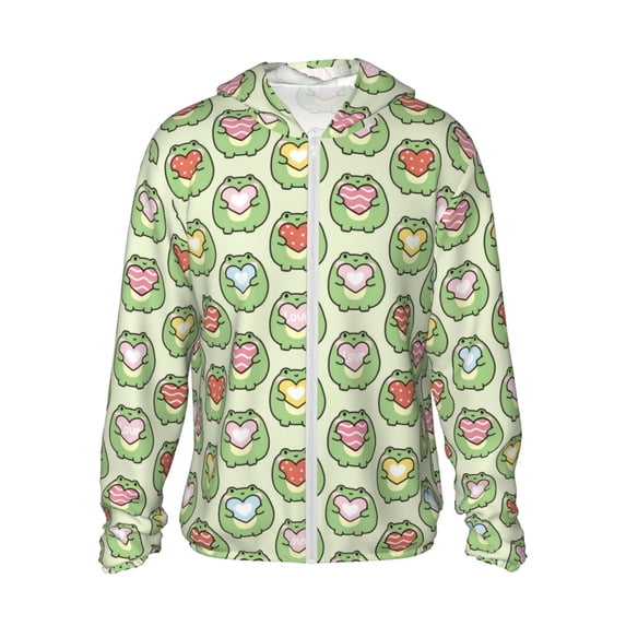 Rocae Cute Chubby Frog Print Breathable Sun Protection Hoodie Quick-Dry Lightweight Long Sleeve Hoodie Unisex Running Sports Shirt X-Large