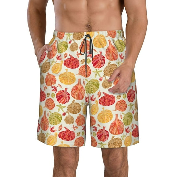 Rocae Cute Colorful Pumpkins for Men's Beach Shorts Casual Elastic Waist Drawstring Summer Beach Shorts,S-3XL-XX-Large
