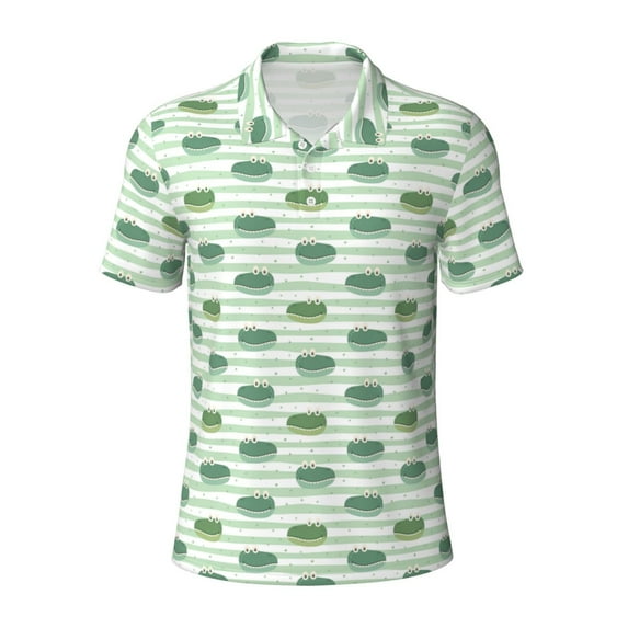 Rocae Cute Crocodile for Men's Short Sleeve Polo Shirt, Quick Drying Performance Moisture Wicking Sports Men's Golf Shirt Large