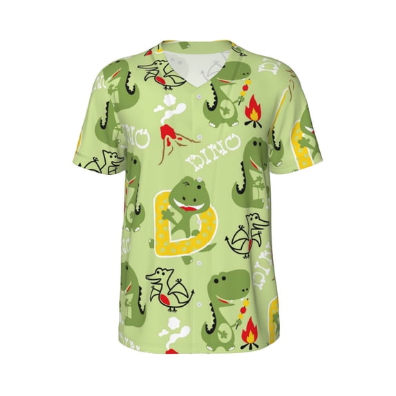 Rocae Cute Dinosaurs Cartoon for Breathable Men's Baseball T-Shirt Fashionable Casual Baseball Jersey, Moisture-wicking Sportswear 3X-Large