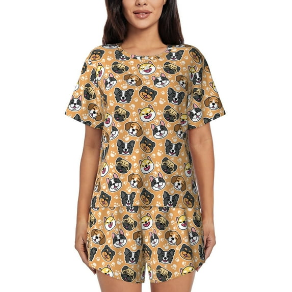 Rocae Cute Dogs Head for Two Piece Sleepwear Pajamas Sets for Women Soft Short-Sleeved Pjs with Lounge Shorts 4X-Large