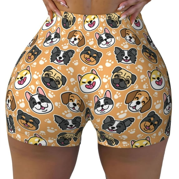 Rocae Cute Dogs Head for Women's Quick-Dry Running Shorts,Ladies Active Athletic Apparel Yoga Workout Gym Running Volleyball Spandex Shorts X-Large